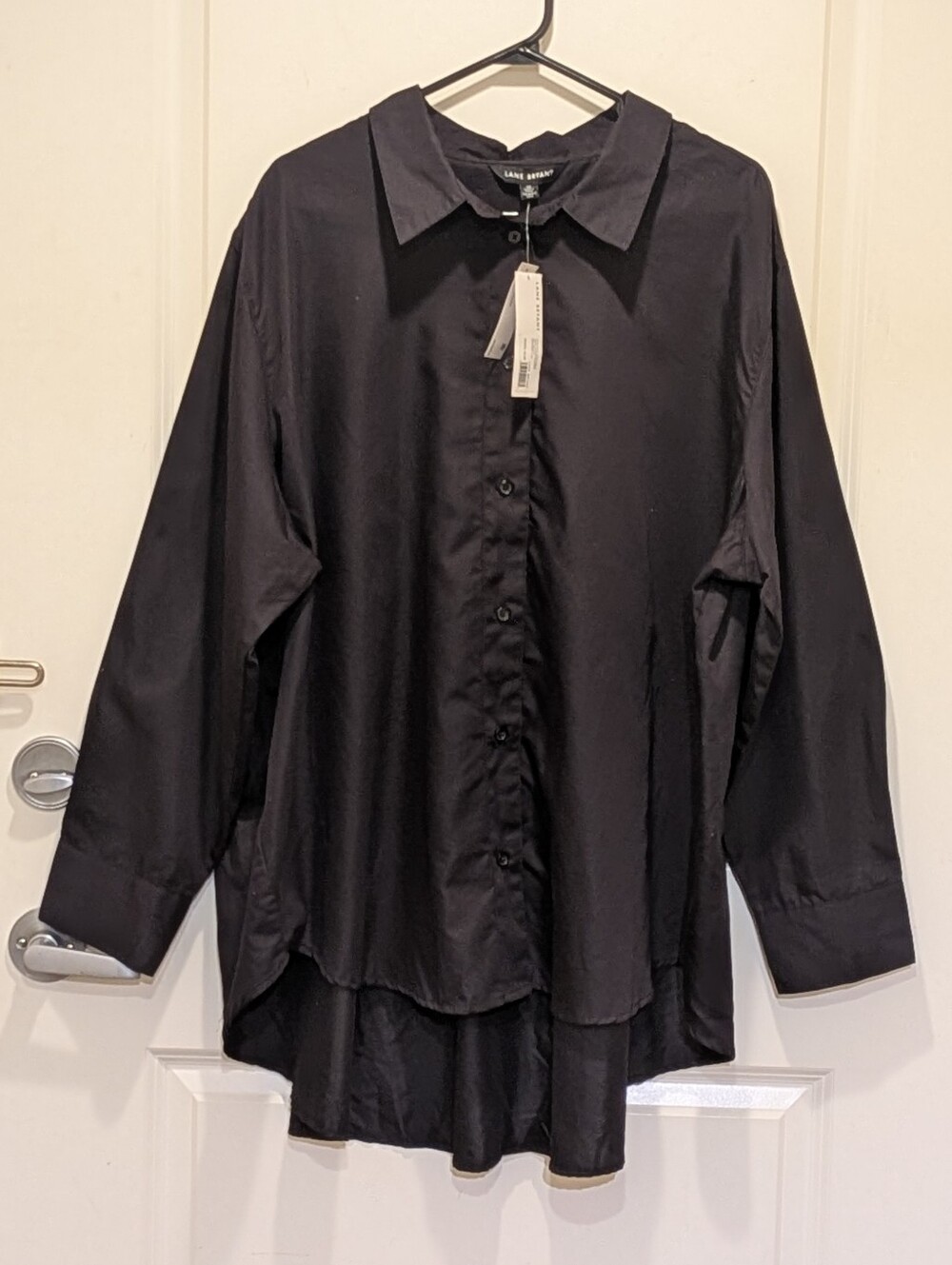 NWT Lane Bryant 2X Black Cotton Blend Swingpleat Back Button Down Shirt